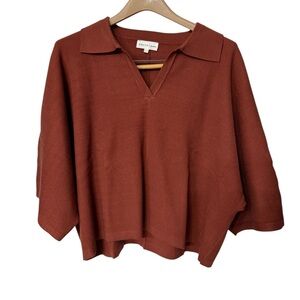 Entro Terracotta oversized collar V-Neck Sweater